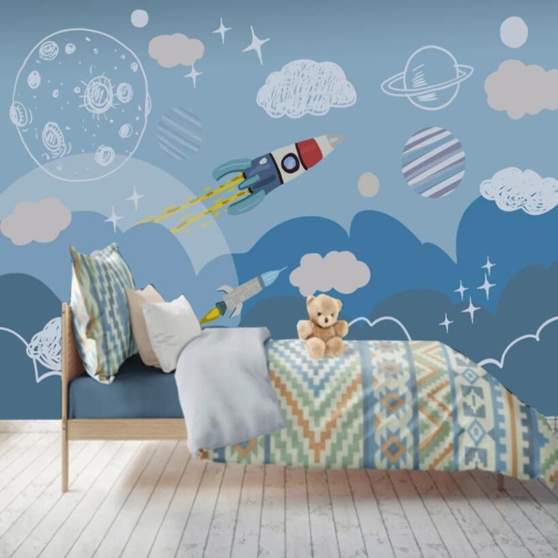 Space Mural Wallpaper | Rocket Adventure with Planets