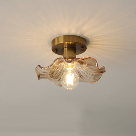 Art Deco Ceiling Light  Wavy Glass Flower Shade - Product showcase
