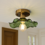 Art Deco Ceiling Light  Wavy Glass Flower Shade - Detailed view