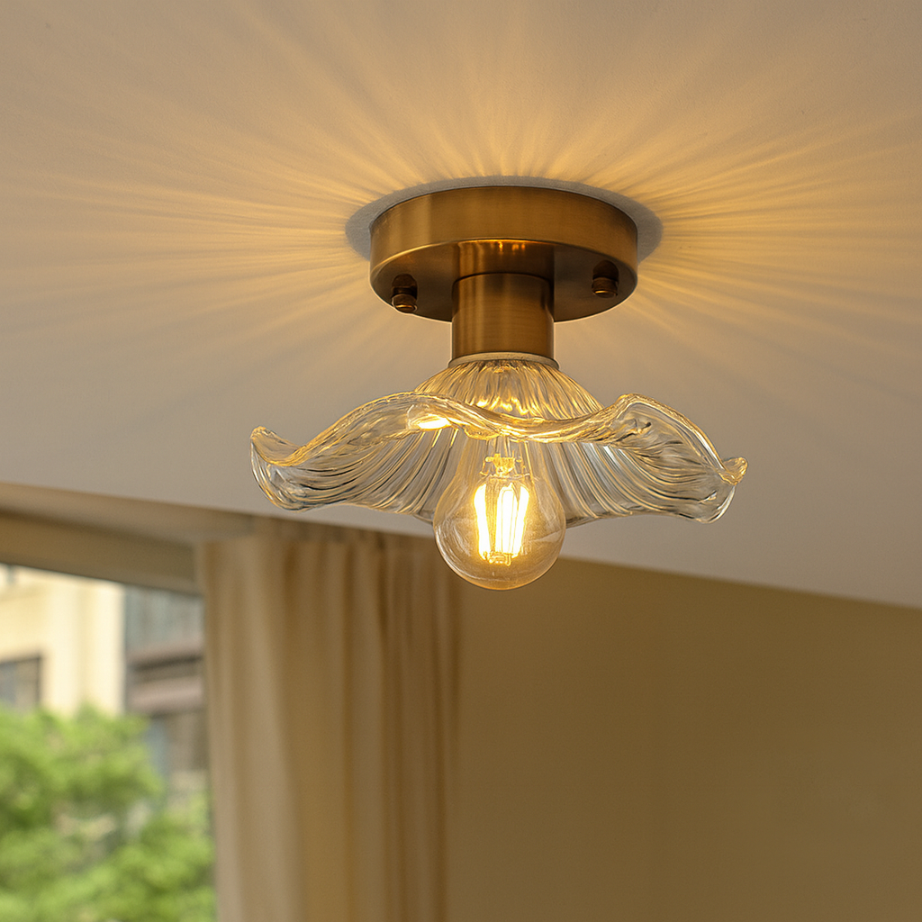 Art Deco Ceiling Light  Wavy Glass Flower Shade - Product example