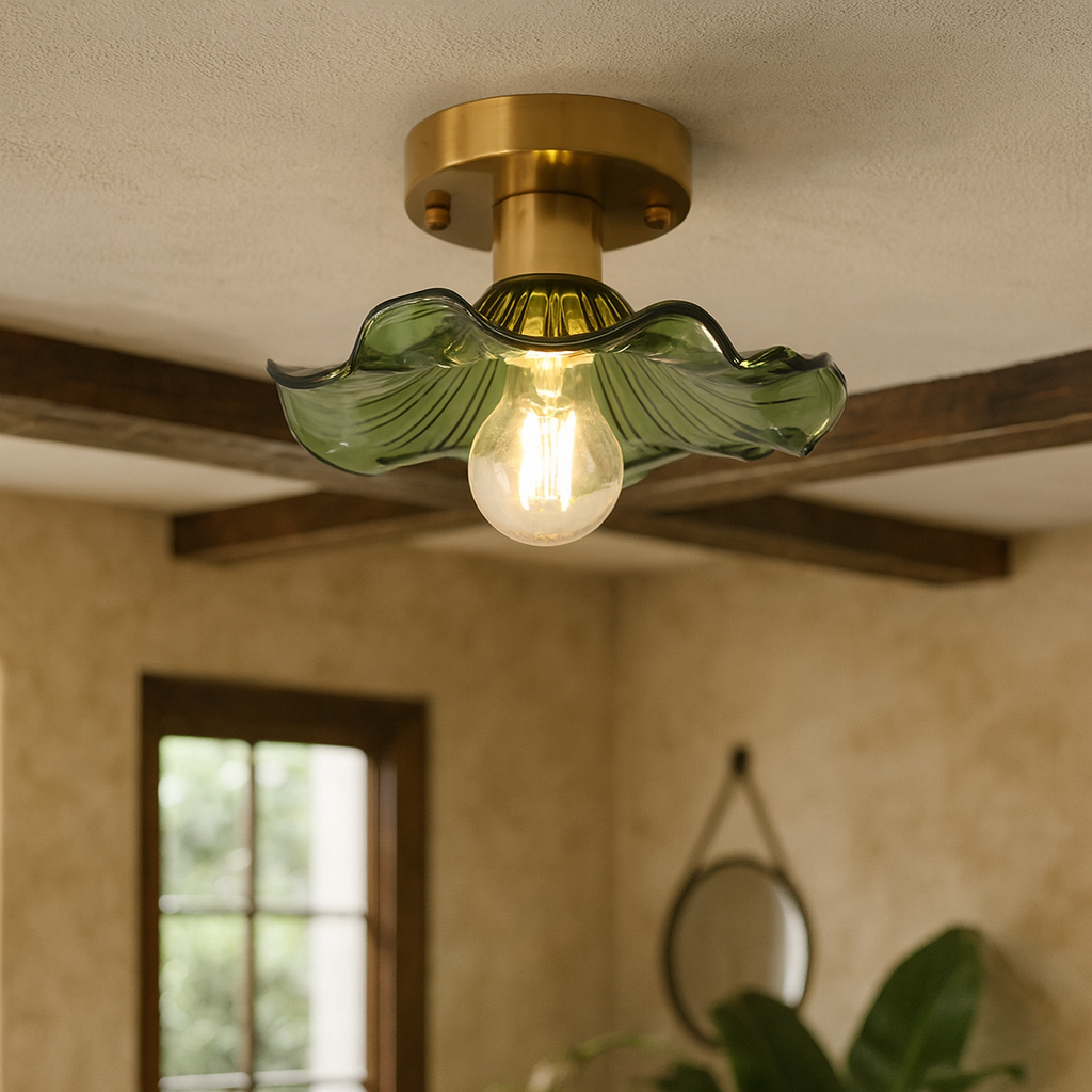 Art Deco Ceiling Light  Wavy Glass Flower Shade - Product detail 4