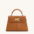 Classic Leather Top Handle Bag  Camel Brown Gold Hardware - Product showcase