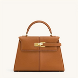 Classic Leather Top Handle Bag  Camel Brown Gold Hardware - Product showcase