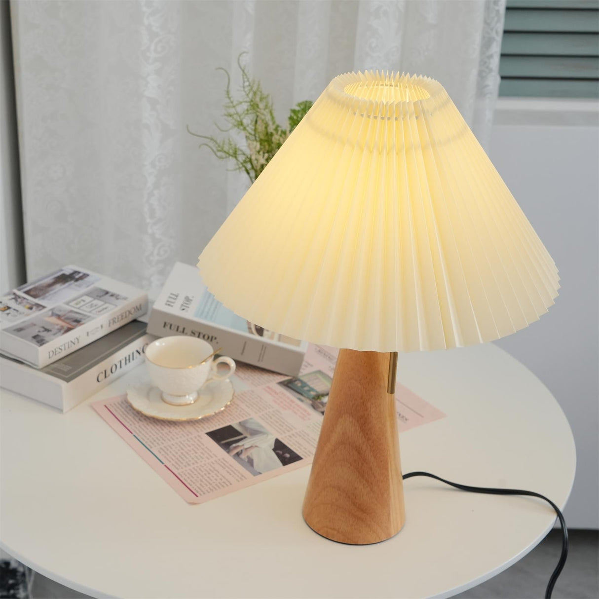 Wooden Table Lamp  Pleated Linen Shade Mid-Century Design - Product detail 14