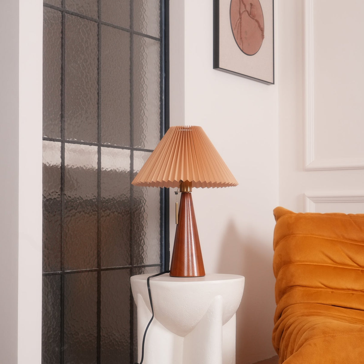 Wooden Table Lamp  Pleated Linen Shade Mid-Century Design - Product detail 30