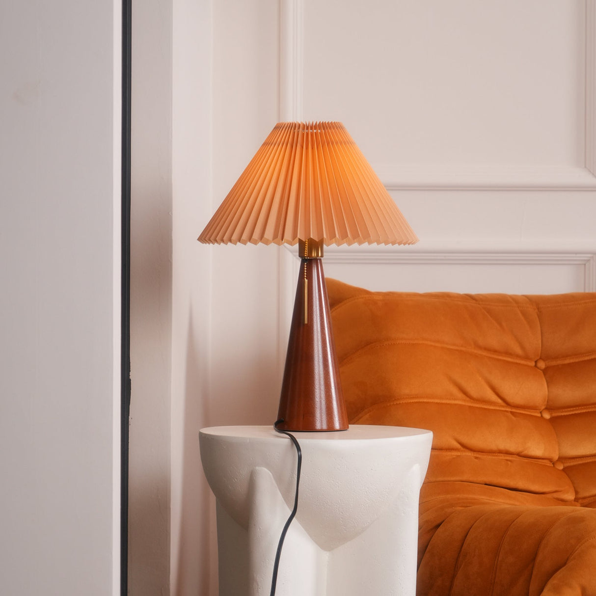 Wooden Table Lamp  Pleated Linen Shade Mid-Century Design - Product detail 26