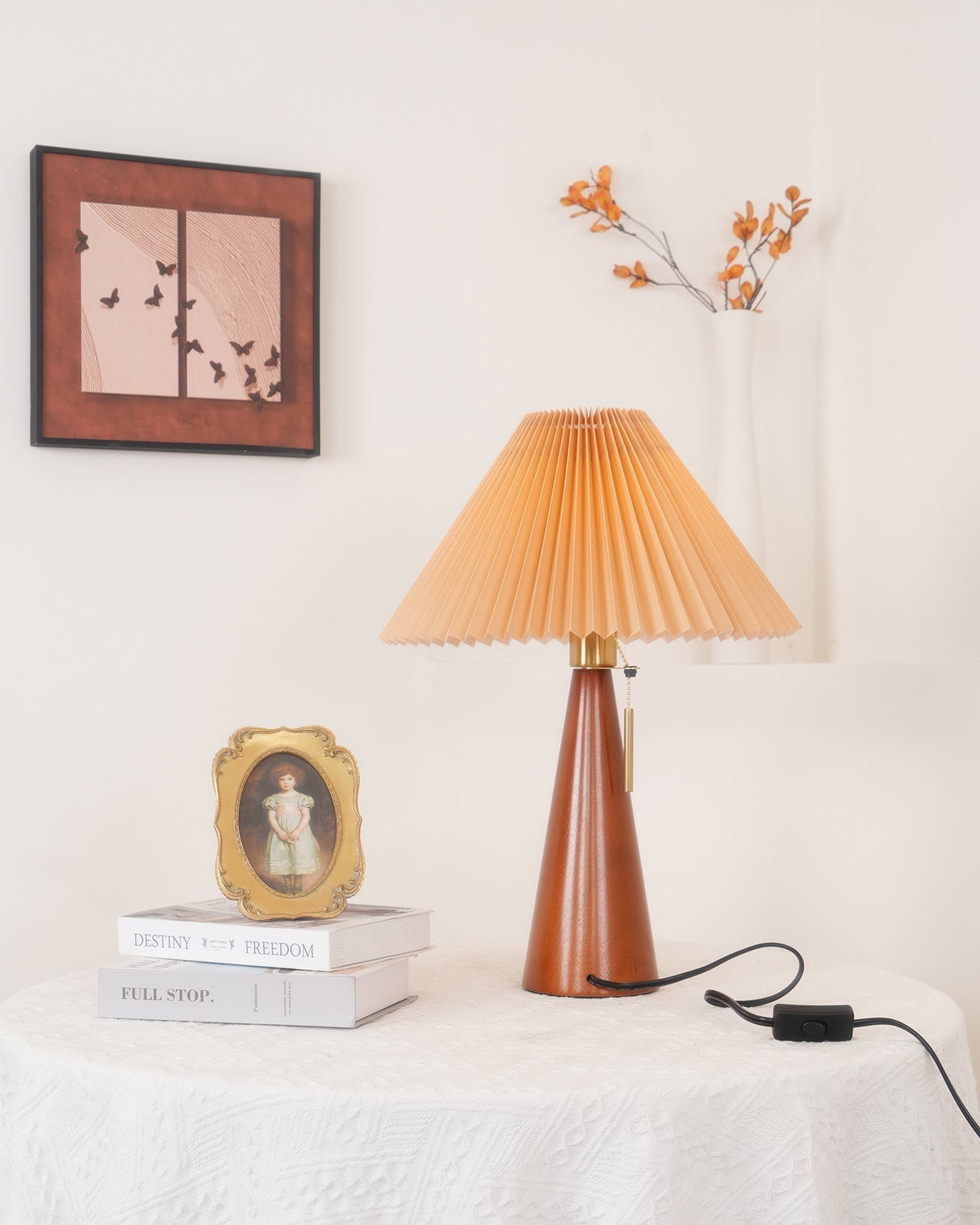 Wooden Table Lamp  Pleated Linen Shade Mid-Century Design - Product detail 31
