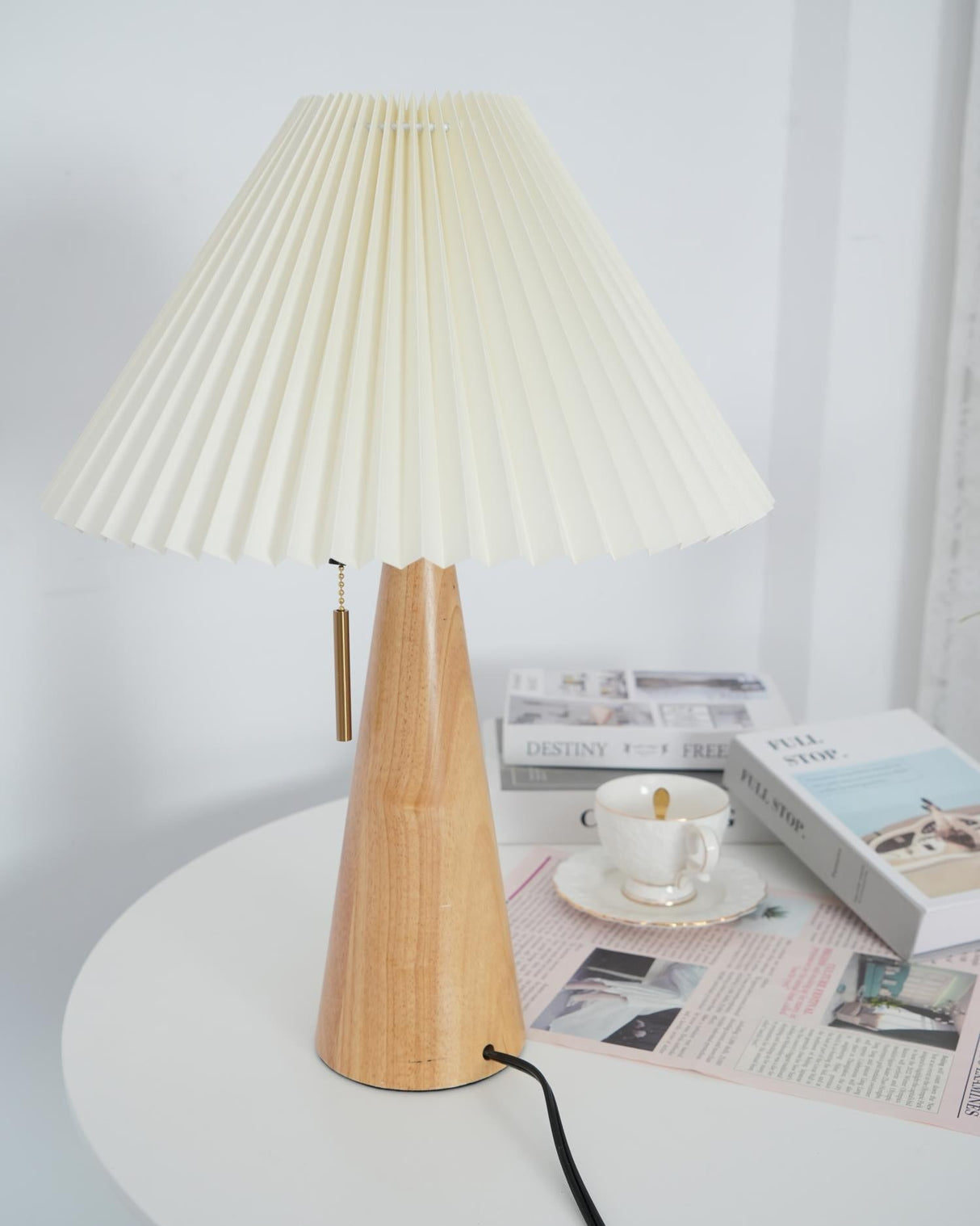 Wooden Table Lamp  Pleated Linen Shade Mid-Century Design - Product detail 17