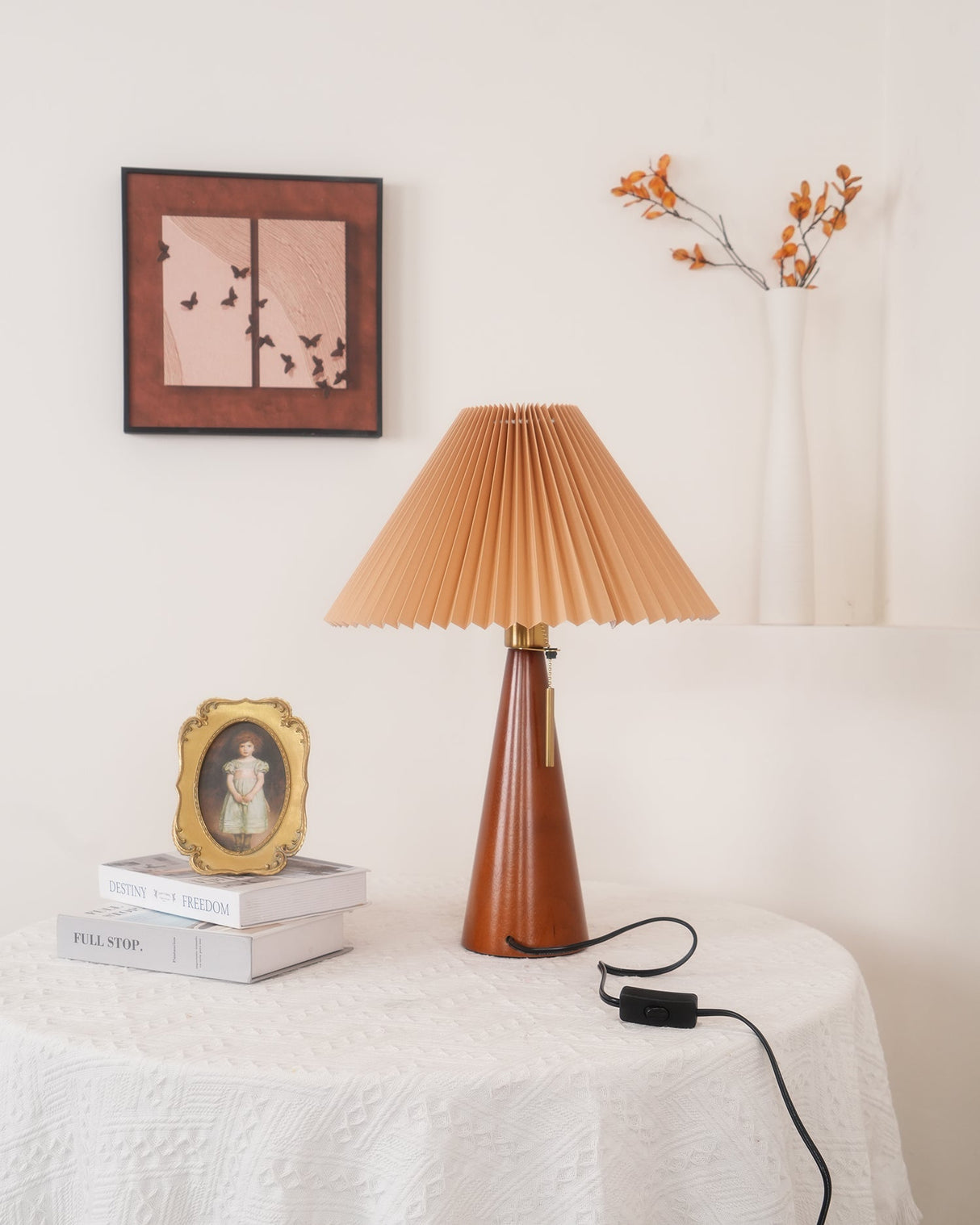 Wooden Table Lamp  Pleated Linen Shade Mid-Century Design - Product detail 34