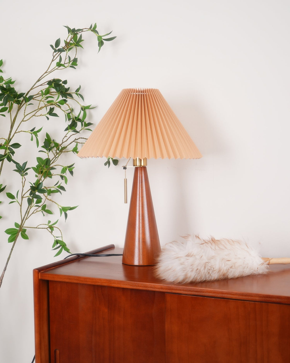 Wooden Table Lamp  Pleated Linen Shade Mid-Century Design - Product detail 22