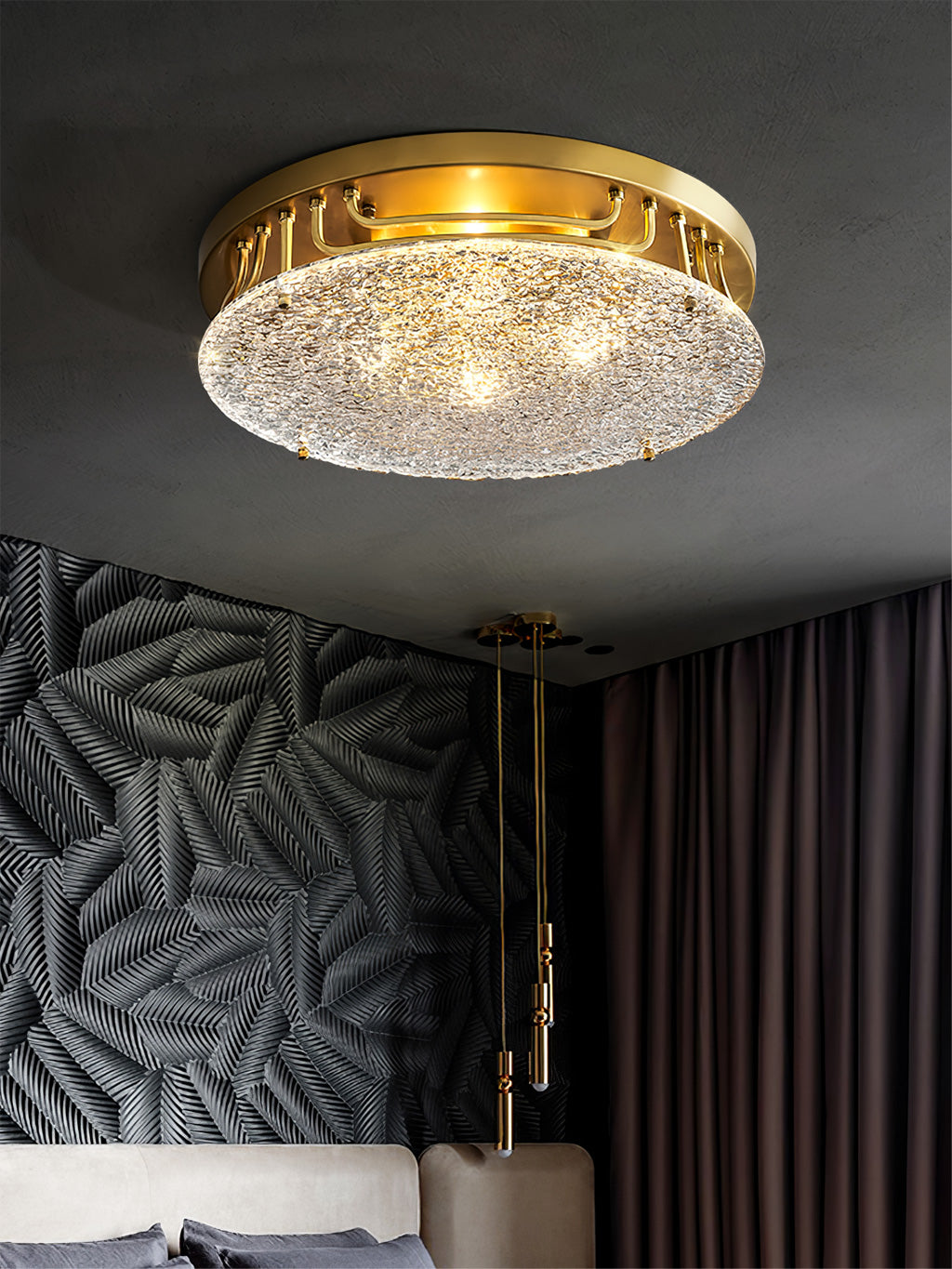 Modern Brass Ceiling Light  Textured Glass Diffuser - Product detail 9