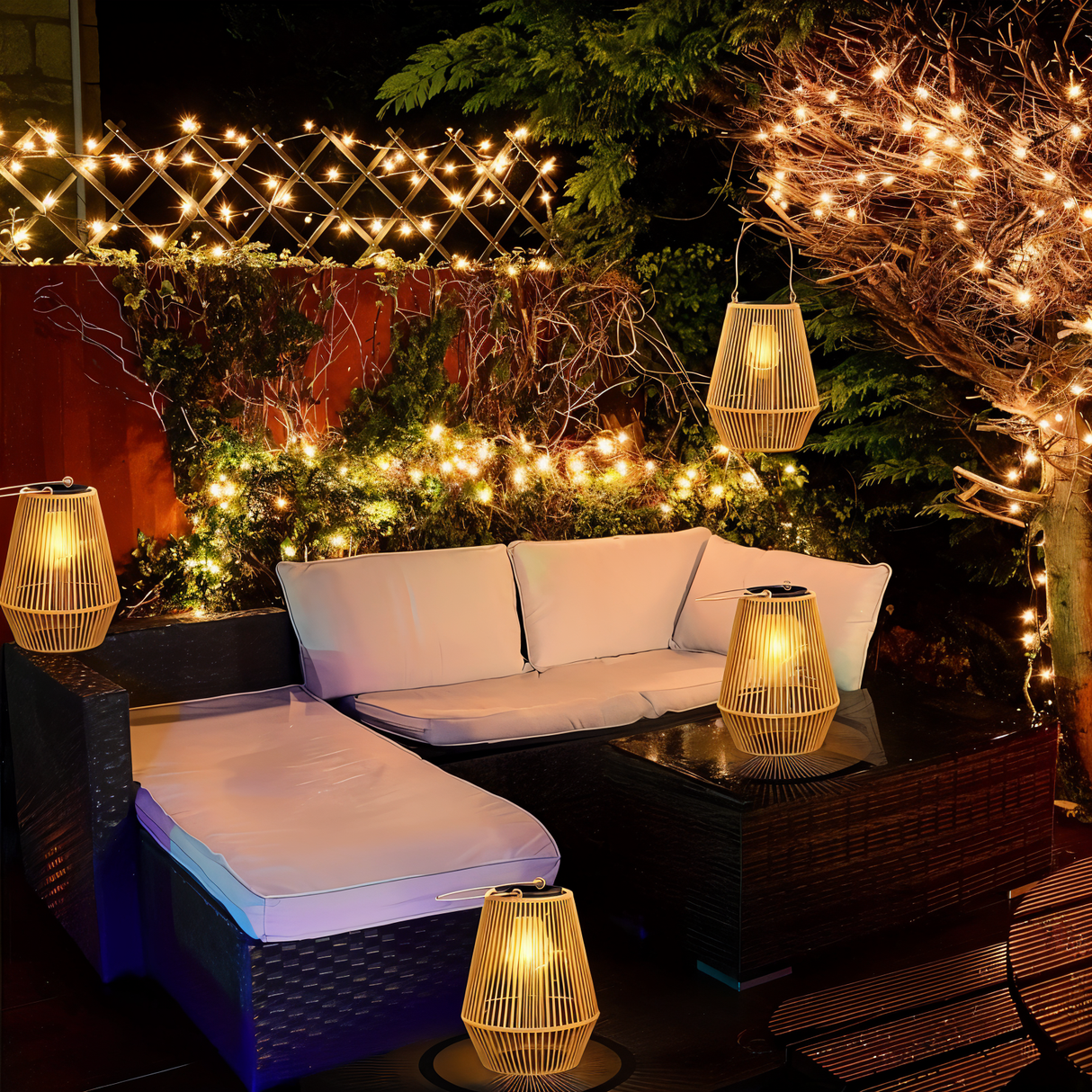 Solar Bamboo Lantern  Hand-Woven Outdoor Lighting - Product example