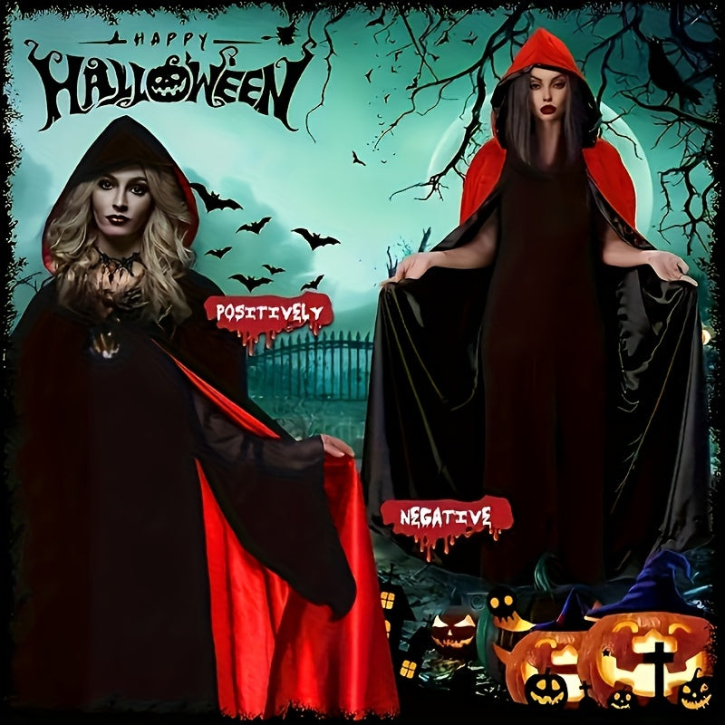 Gothic Halloween Cape  Black  Red Reversible Cloak With Jewelry Set - Product detail 4