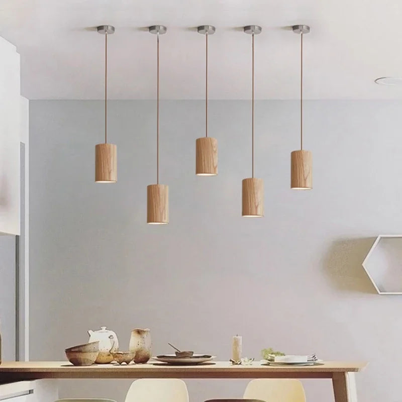 Scandinavian Pendant Light  Natural Wood Cylinder Design - Product showcase