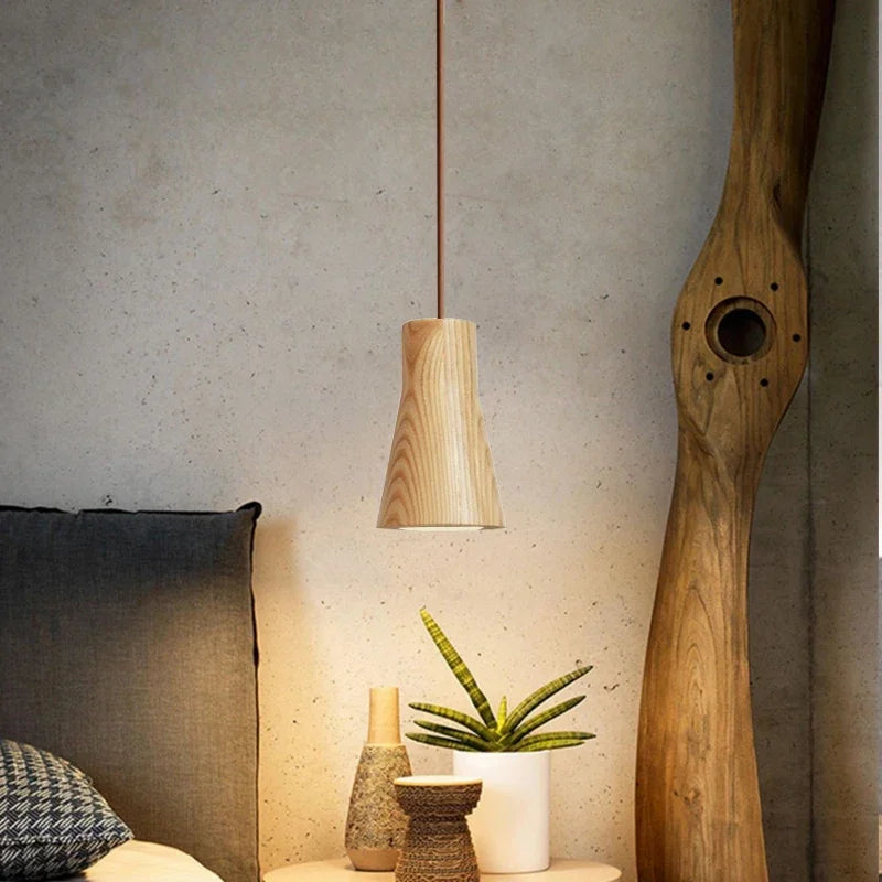 Scandinavian Pendant Light  Natural Wood Cylinder Design - Product detail 14