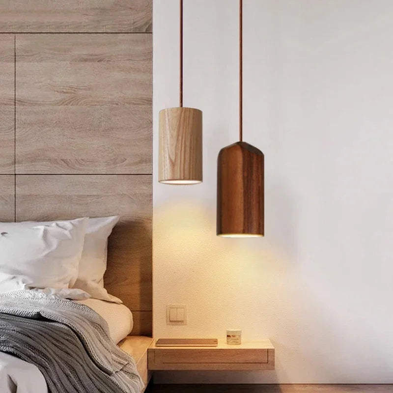 Scandinavian Pendant Light  Natural Wood Cylinder Design - Detailed view