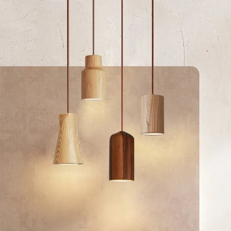 Scandinavian Pendant Light  Natural Wood Cylinder Design - Product example
