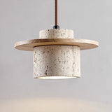 Modern Travertine Pendant Light  Natural Stone and Wood Design - Product detail 6