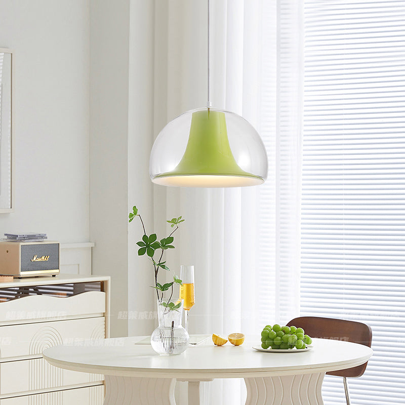 Modern Dome Pendant Light  White Glass With Orange Accent - Product detail 6