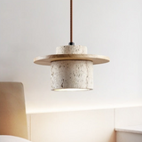 Modern Travertine Pendant Light  Natural Stone and Wood Design - Product showcase