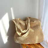 Handwoven Straw Tote  Natural Beige Beach Bag - Product detail 6