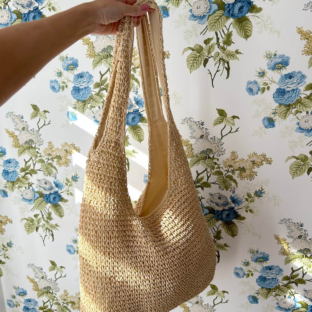 Woven Straw Beach Tote  Natural Bohemian Design - Product example
