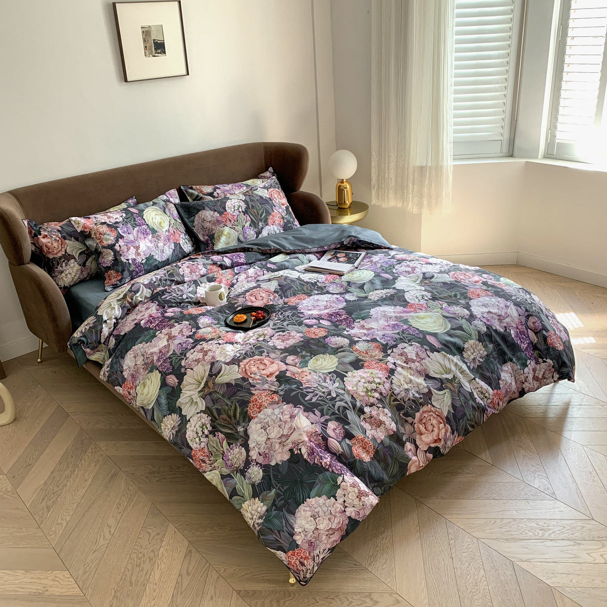 Botanical Cotton Duvet Set  Dark Floral Print Egyptian Cotton - Product detail 6