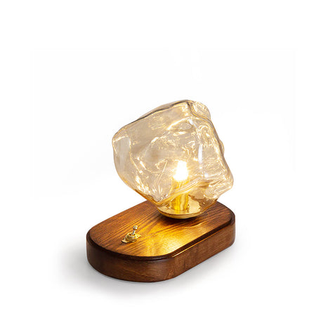 Vintage Table Lamp  Amber Glass Wood Base Design - Product detail 31