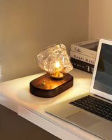 Vintage Table Lamp  Amber Glass Wood Base Design - Product detail 18