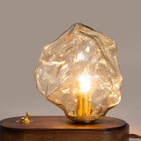 Vintage Table Lamp  Amber Glass Wood Base Design - Product detail 6