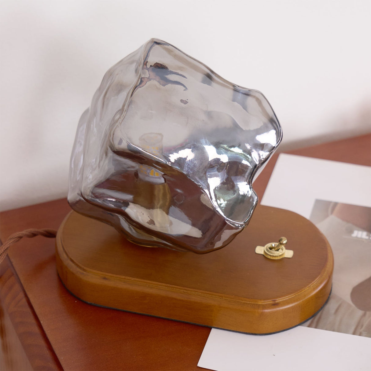 Vintage Table Lamp  Amber Glass Wood Base Design - Product detail 27