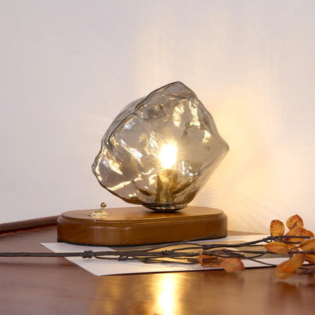 Vintage Table Lamp  Amber Glass Wood Base Design - Product detail 9