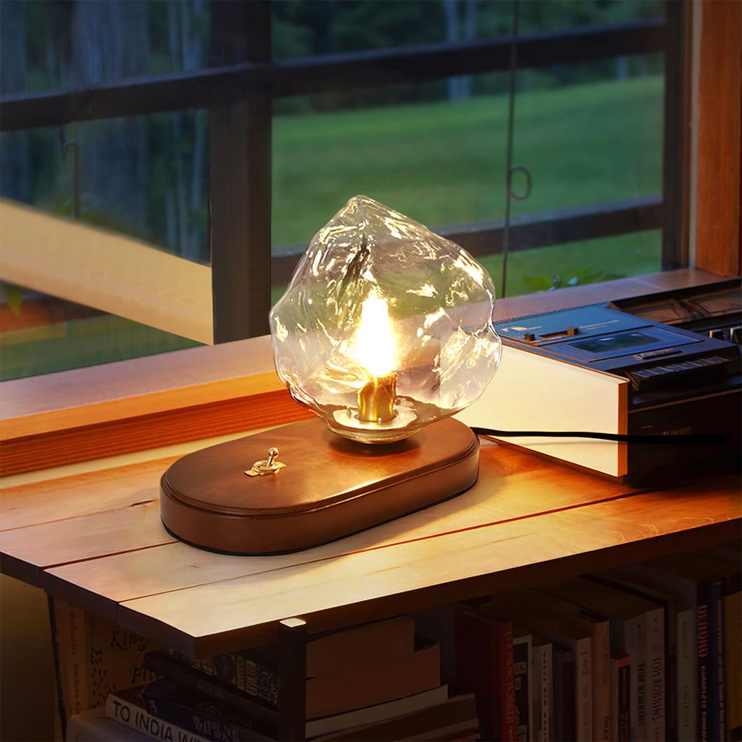 Vintage Table Lamp  Amber Glass Wood Base Design - Product example