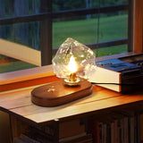Vintage Table Lamp  Amber Glass Wood Base Design - Product example