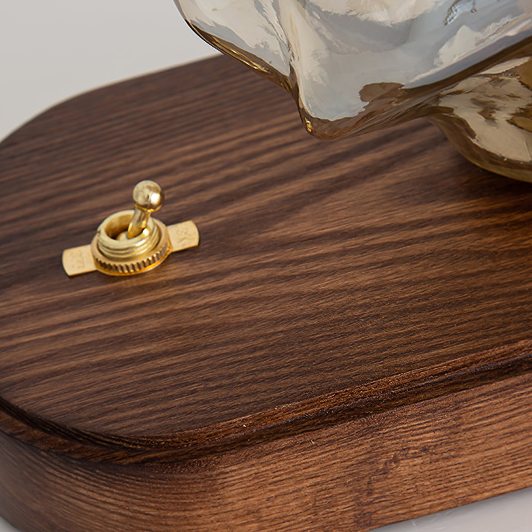 Vintage Table Lamp  Amber Glass Wood Base Design - Product detail 7