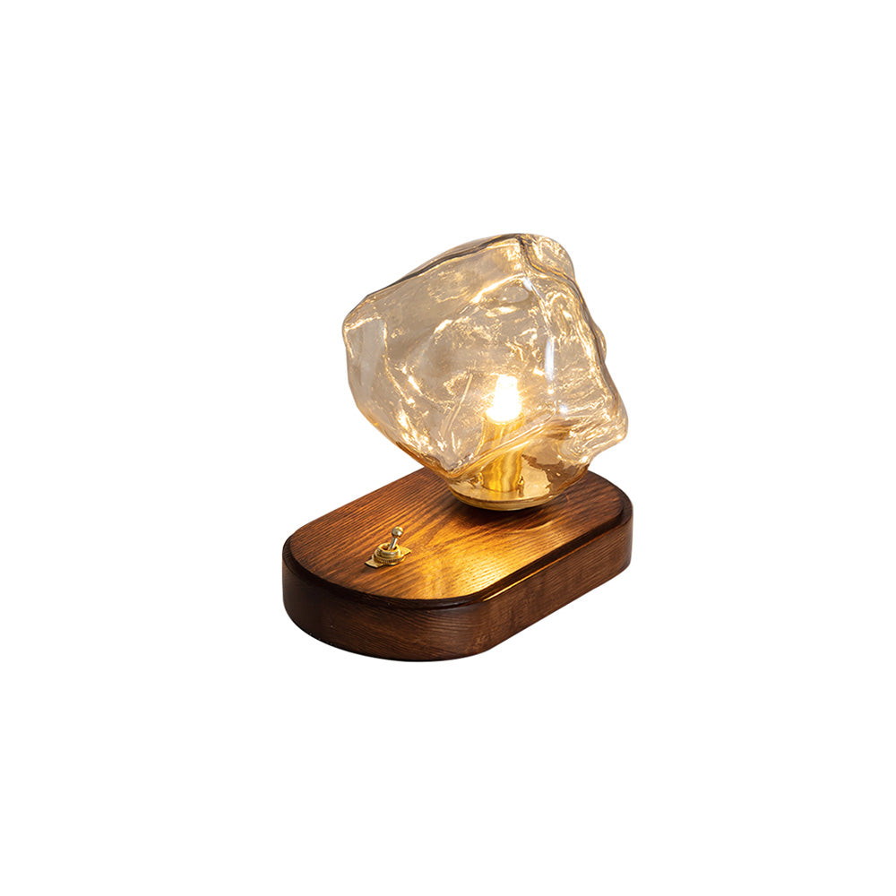 Vintage Table Lamp  Amber Glass Wood Base Design - Product detail 30