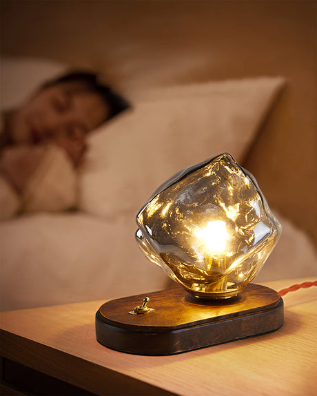 Vintage Table Lamp  Amber Glass Wood Base Design - Product detail 19