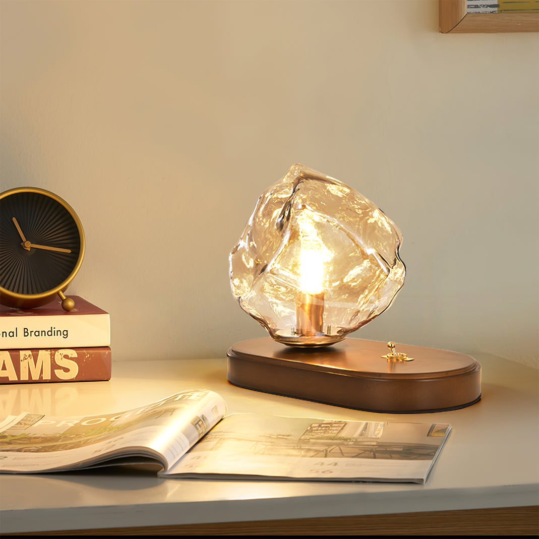 Vintage Table Lamp  Amber Glass Wood Base Design - Product detail 8