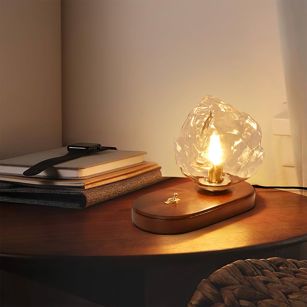 Vintage Table Lamp  Amber Glass Wood Base Design - Product detail 15