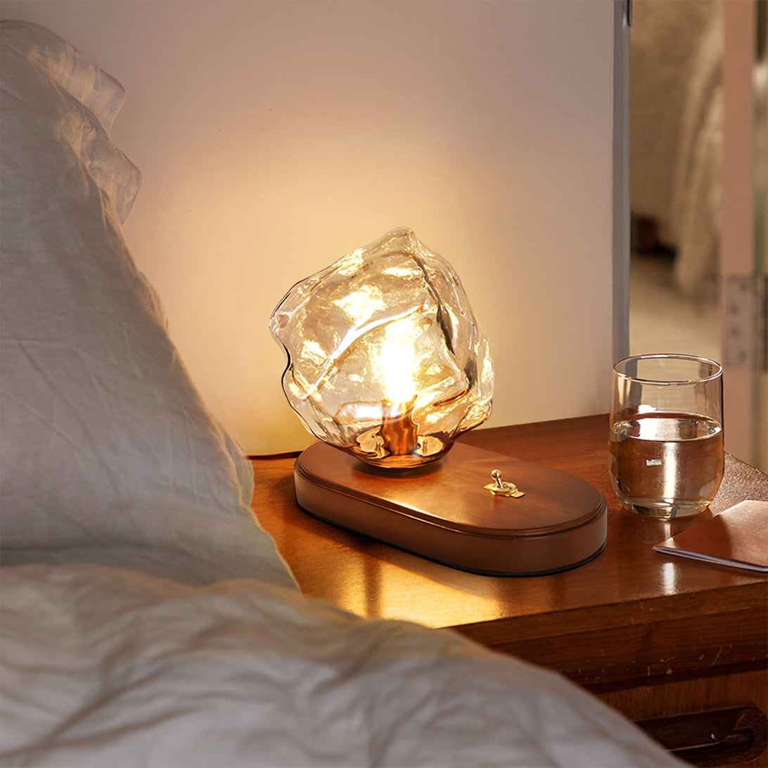 Vintage Table Lamp  Amber Glass Wood Base Design - Product detail 4