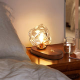 Vintage Table Lamp  Amber Glass Wood Base Design - Product detail 4
