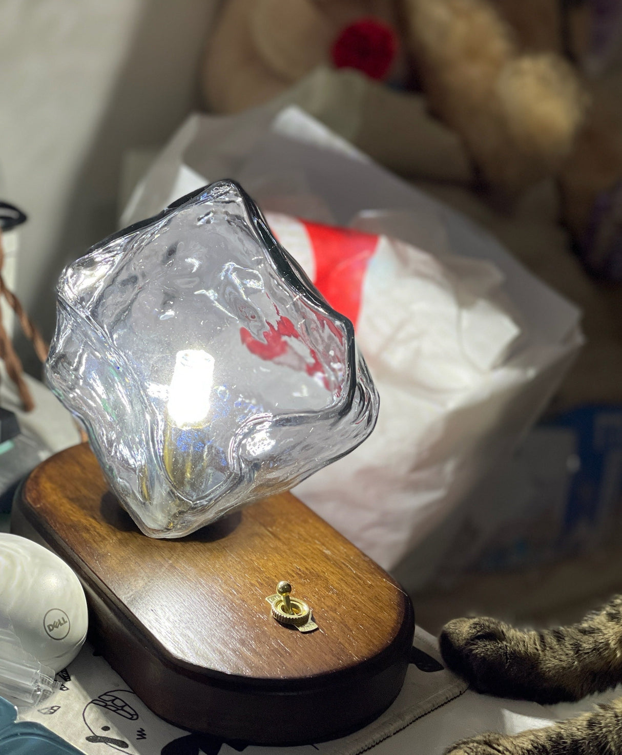 Modern Glass Table Lamp  Ice Crystal Design with Wood Base - Product detail 15