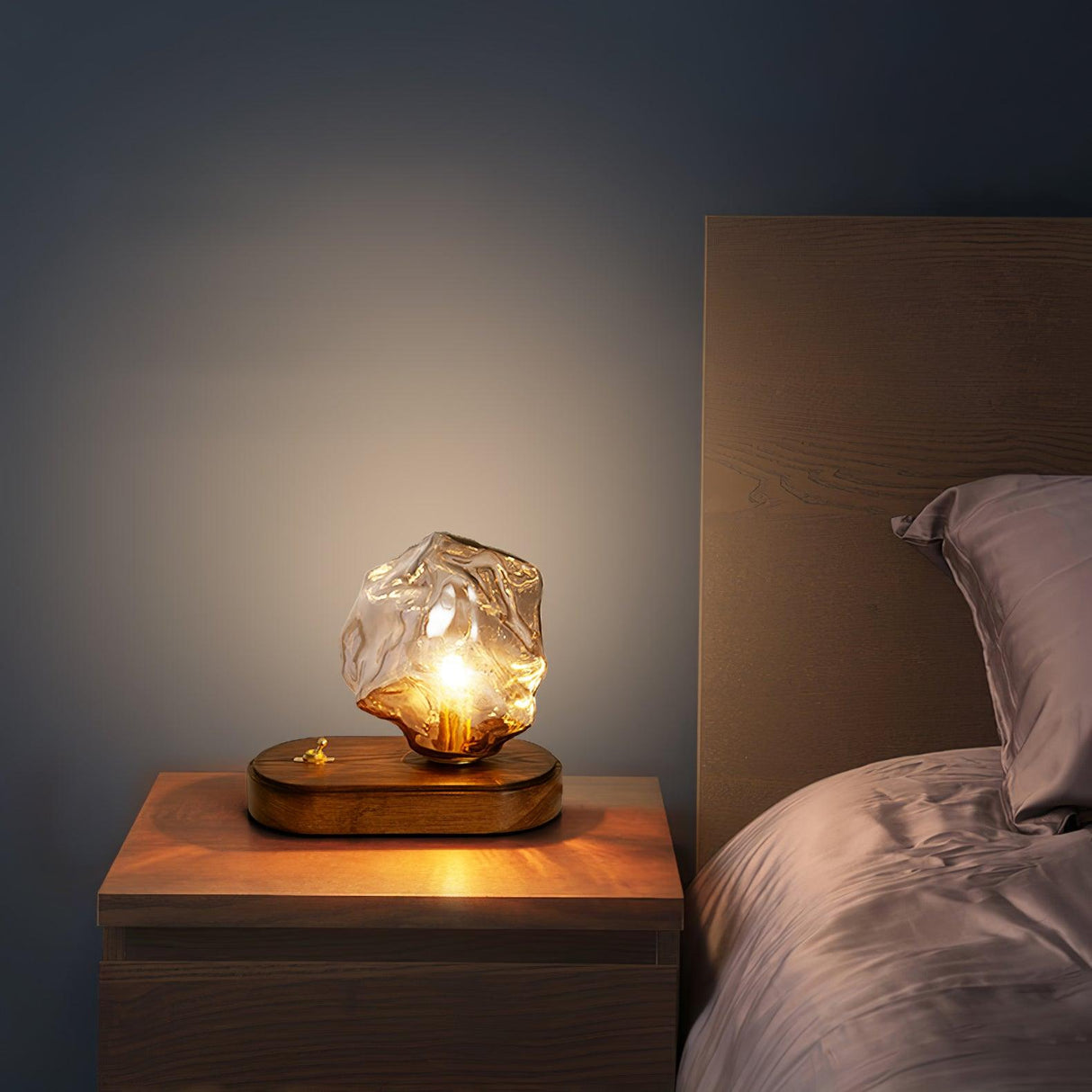 Modern Glass Table Lamp  Ice Crystal Design with Wood Base - Product detail 8