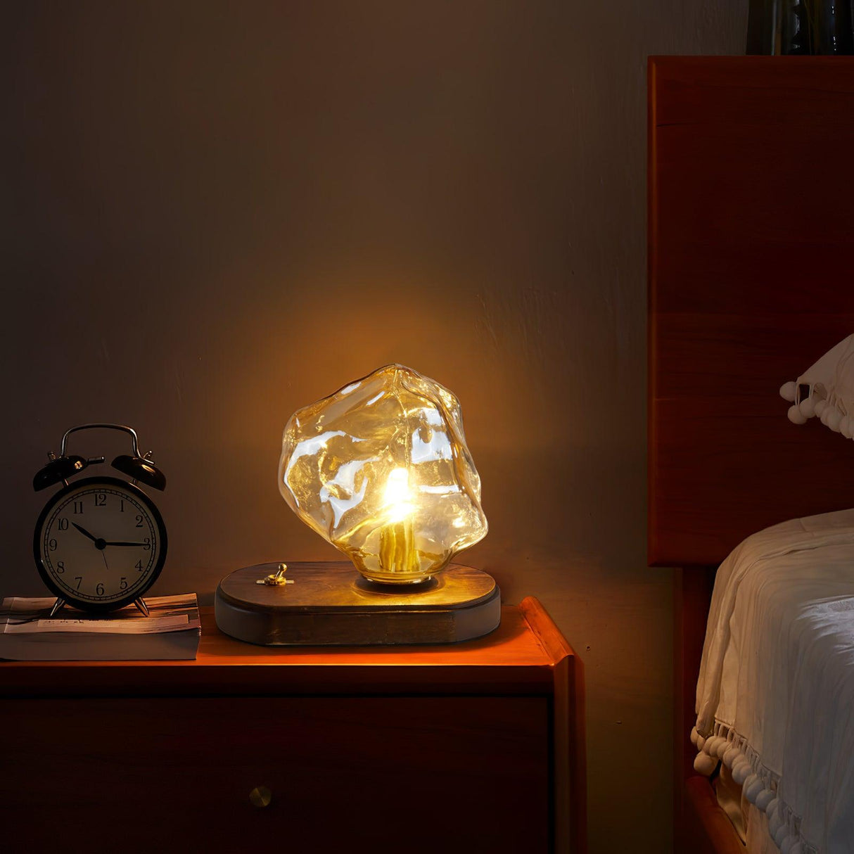 Modern Glass Table Lamp  Ice Crystal Design with Wood Base - Product detail 5