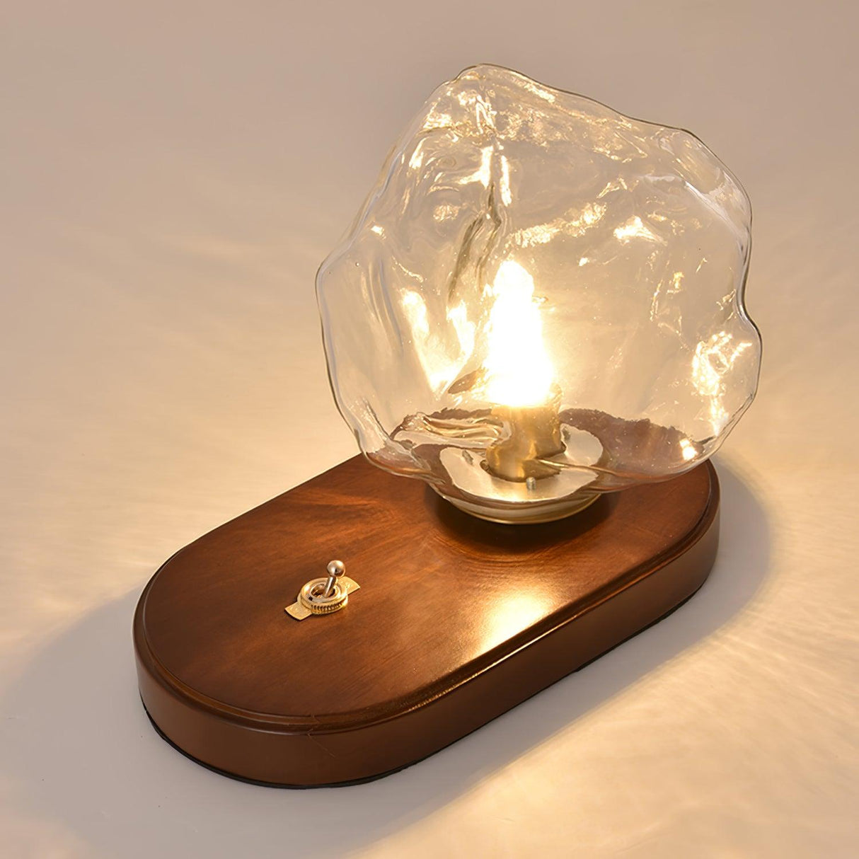Modern Glass Table Lamp  Ice Crystal Design with Wood Base - Product example