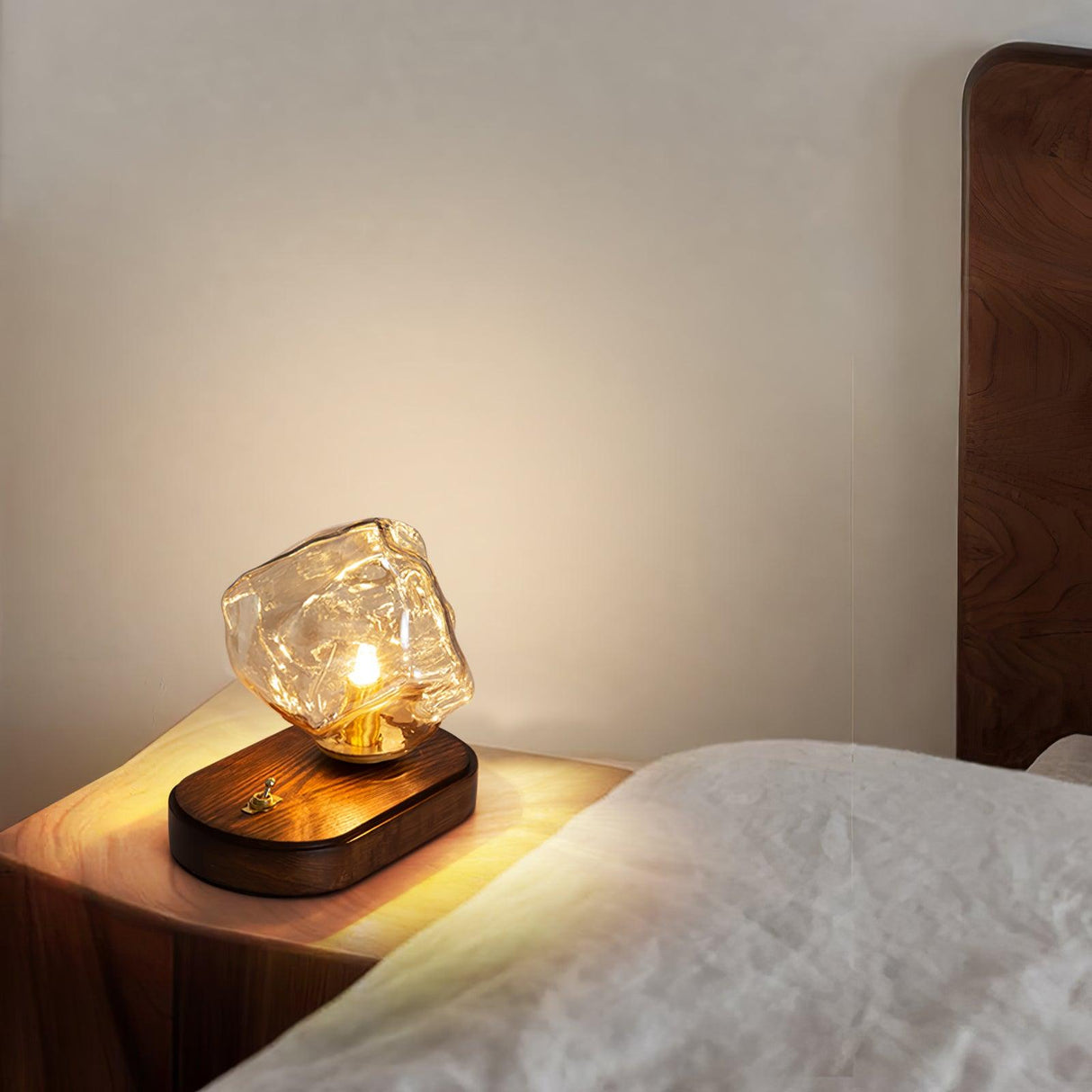 Modern Glass Table Lamp  Ice Crystal Design with Wood Base - Product detail 9