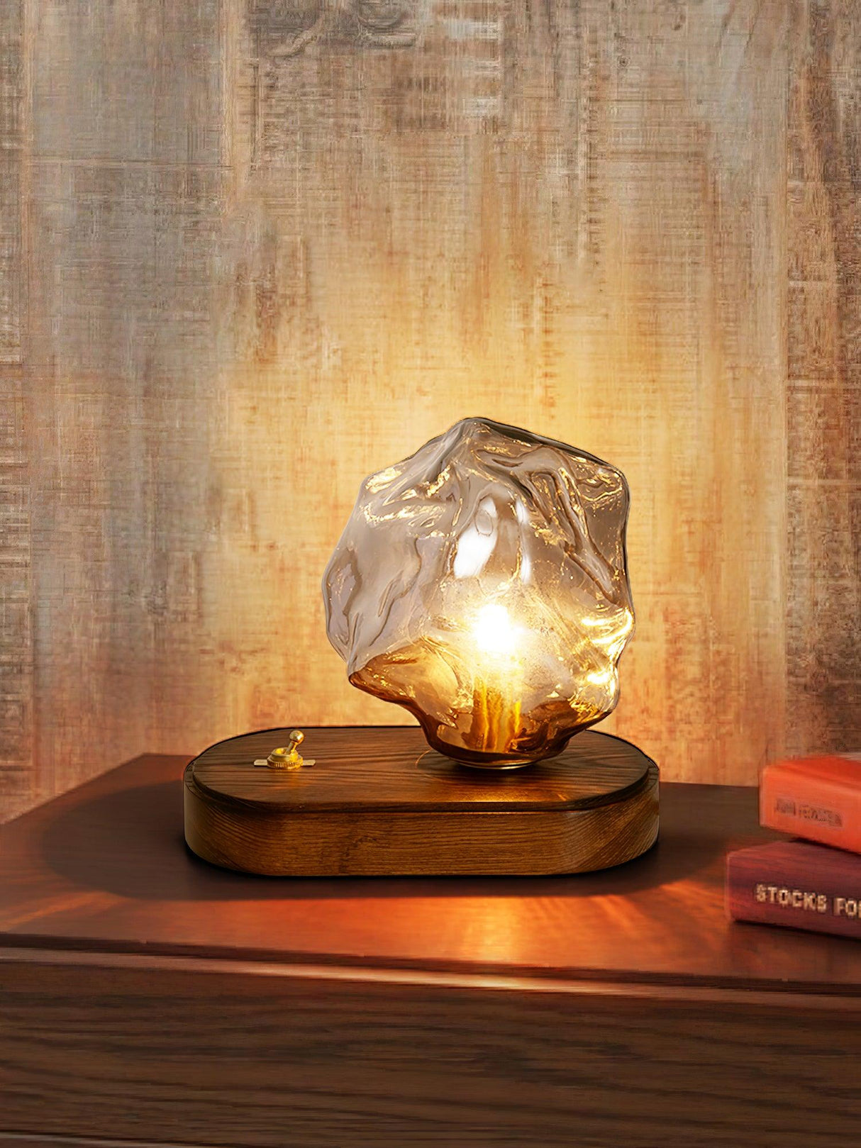 Modern Glass Table Lamp  Ice Crystal Design with Wood Base - Product detail 10