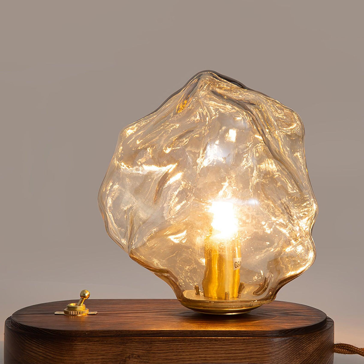 Modern Glass Table Lamp  Ice Crystal Design with Wood Base - Detailed view