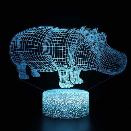 3D Optical Illusion LED Night Light  Hippo Design Touch Control - Product showcase
