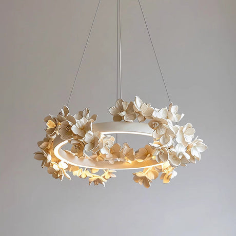 Ceramic Floral Chandelier  Delicate White Blossom Design - Product showcase